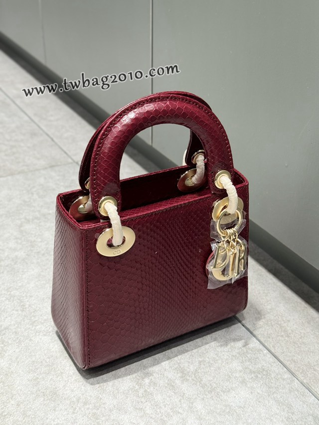 Dior专柜新款Lady女包迪奥高仿原单蟒蛇皮Ladymini三格戴妃手提单肩包 djfk1524